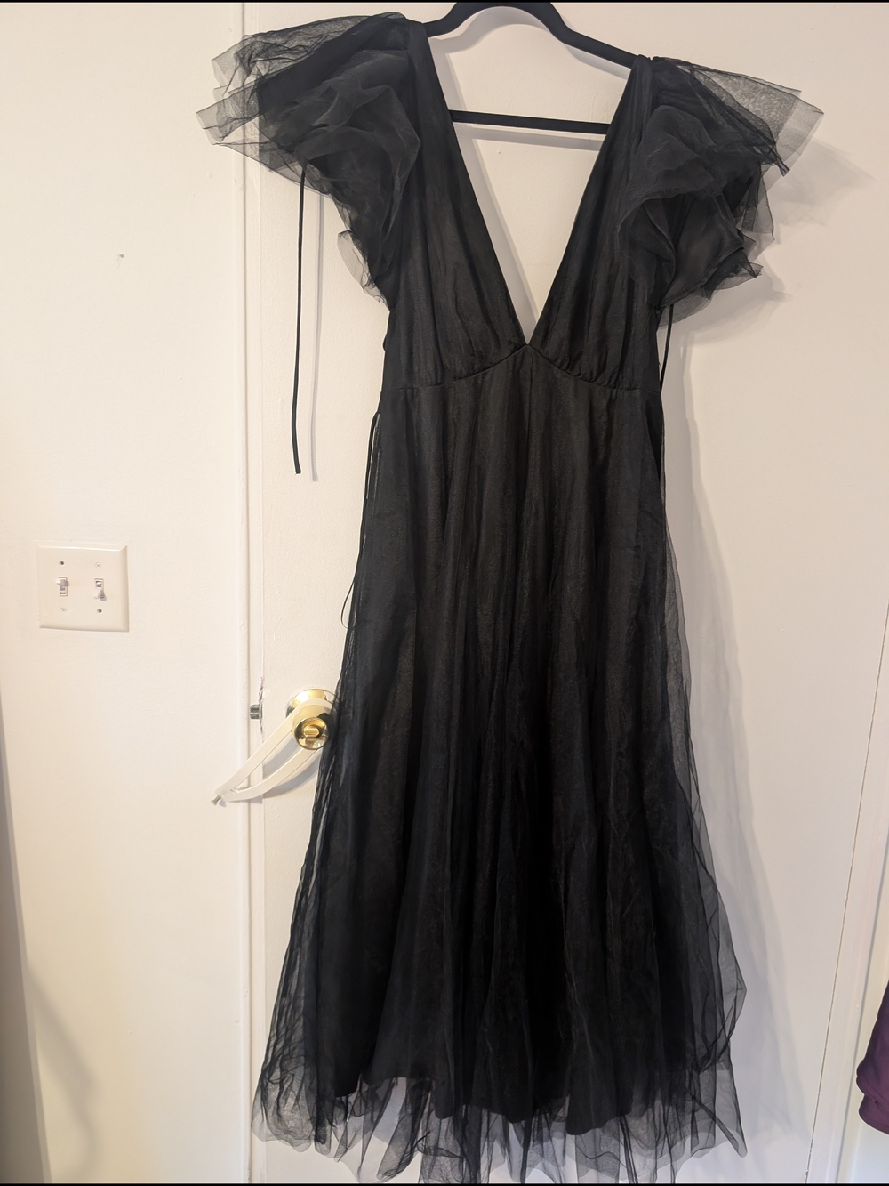Black Deep V Midi Dress